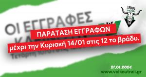 &Pi;&alpha;&rho;ά&tau;&alpha;&sigma;&eta; &epsilon;&gamma;&gamma;&rho;&alpha;&phi;ώ&nu; &gamma;&iota;&alpha; &tau;&omicron; 8&omicron; Veikou Trail &mu;έ&chi;&rho;&iota; &tau;&eta;&nu; &Kappa;&upsilon;&rho;&iota;&alpha;&kappa;ή 14/01 &sigma;&tau;&iota;&sigmaf; 24:00